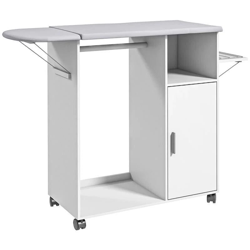 MOBILE ASSE DA STIRO CON PIANO D'APPOGGIO, 3 RIPIANI A CUBO E GUIDA, 107X42.5X99CM, BIANCO - Image 7