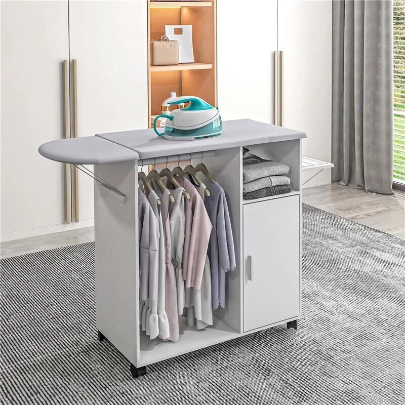 MOBILE ASSE DA STIRO CON PIANO D'APPOGGIO, 3 RIPIANI A CUBO E GUIDA, 107X42.5X99CM, BIANCO - Image 8