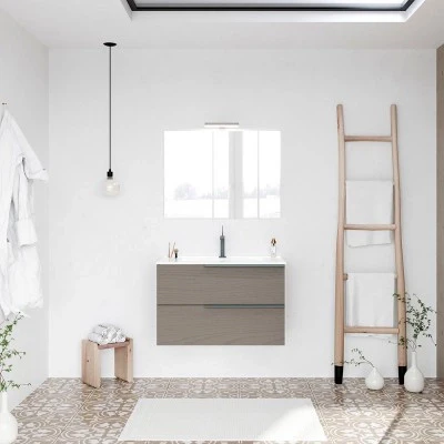 Mobile bagno sospeso 80 fango con lavabo in ceramica e specchio a filo LED  Victoria - Image 8