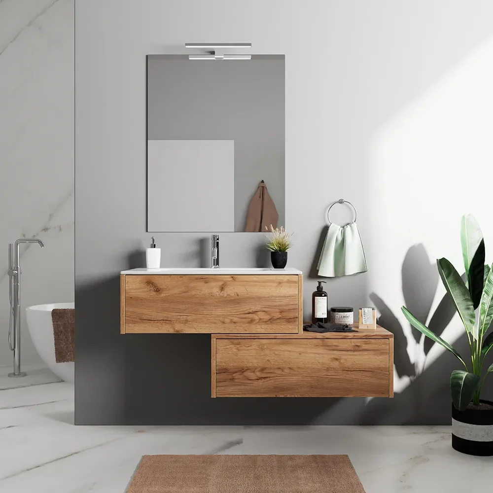 Mobile bagno sospeso modulare 70cm due cassetti apertura push&pull rovere gransasso con lavabo | Galdor