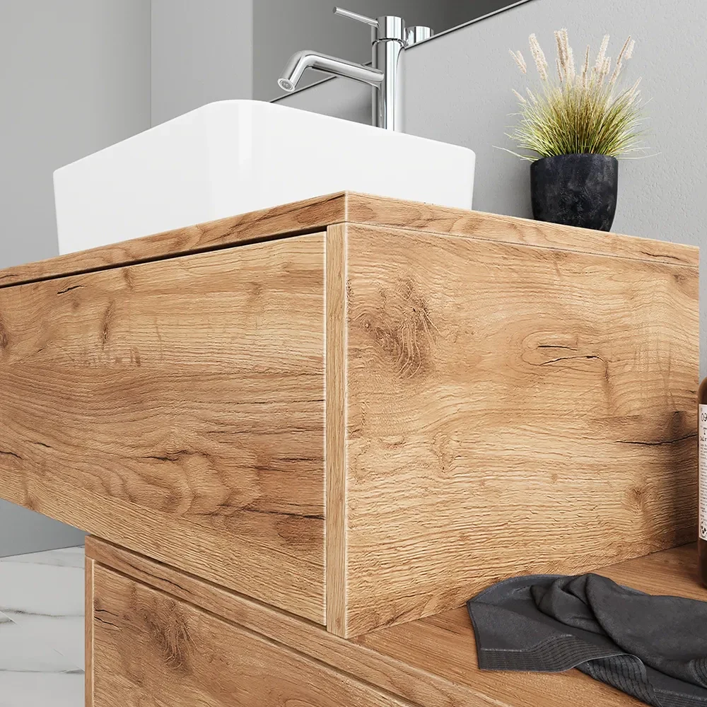 Mobile bagno sospeso modulare 70cm due cassetti apertura push&pull rovere gransasso con top | Galdor - Image 4