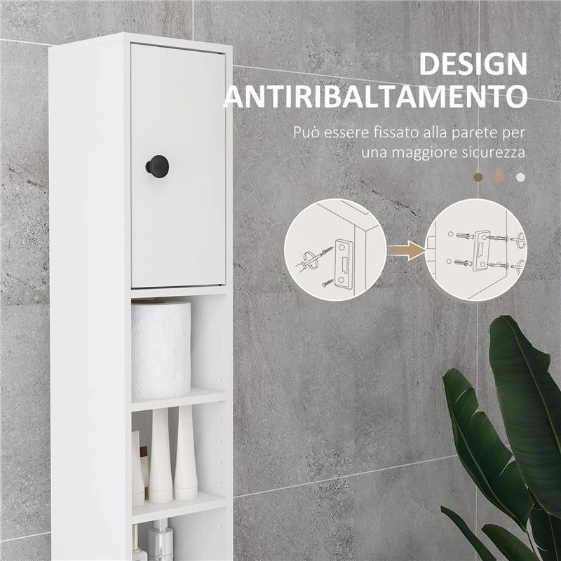 MOBILE COLONNA BAGNO CON CASSETTO, 2 ARMADIETTI E 4 RIPIANI APERTI, IN LEGNO, 20X20X180 CM, BIANCO - Image 3