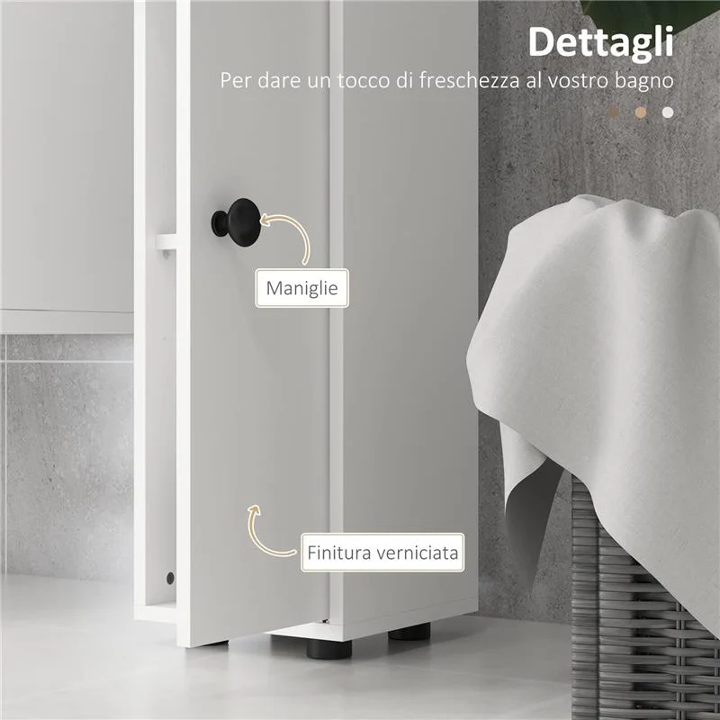 MOBILE COLONNA BAGNO CON CASSETTO, 2 ARMADIETTI E 4 RIPIANI APERTI, IN LEGNO, 20X20X180 CM, BIANCO - Image 4