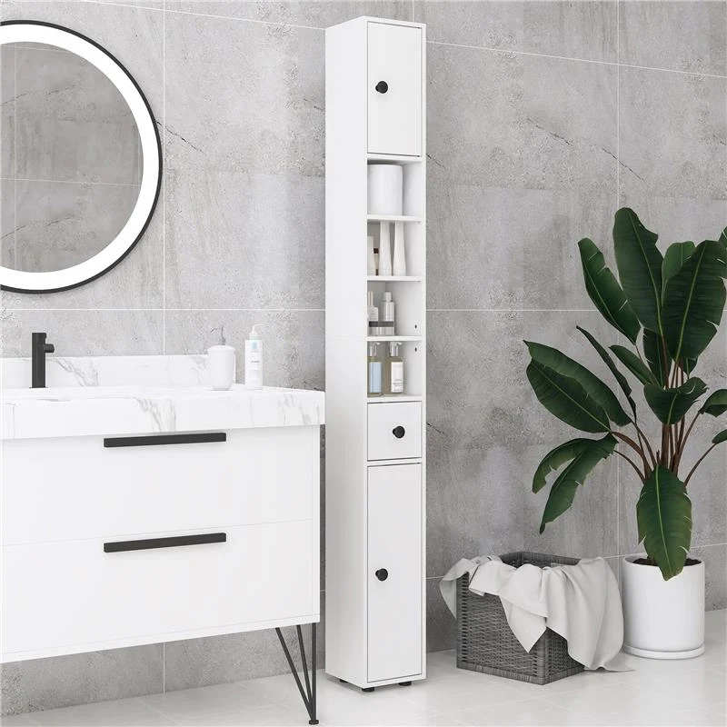 MOBILE COLONNA BAGNO CON CASSETTO, 2 ARMADIETTI E 4 RIPIANI APERTI, IN LEGNO, 20X20X180 CM, BIANCO - Image 7