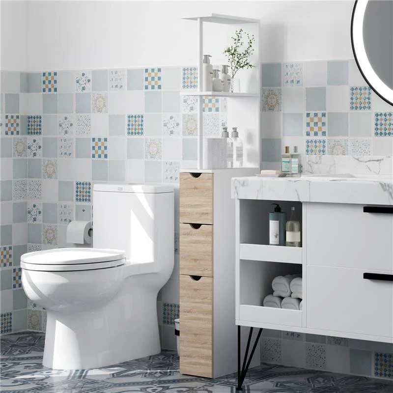 MOBILE COLONNA BAGNO SALVASPAZIO CON ARMADIETTO RIPIANI E CASSETTI 15X33X136 CM COLORE LEGNO - Image 7