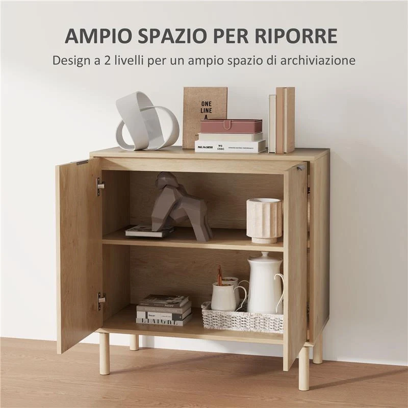 MOBILE CONTENITORE IN LEGNO A 2 LIVELLI CON RIPIANO REGOLABILE SU 3 LIVELLI, 78X40X77.5 CM COLOR ROVERE - Image 3