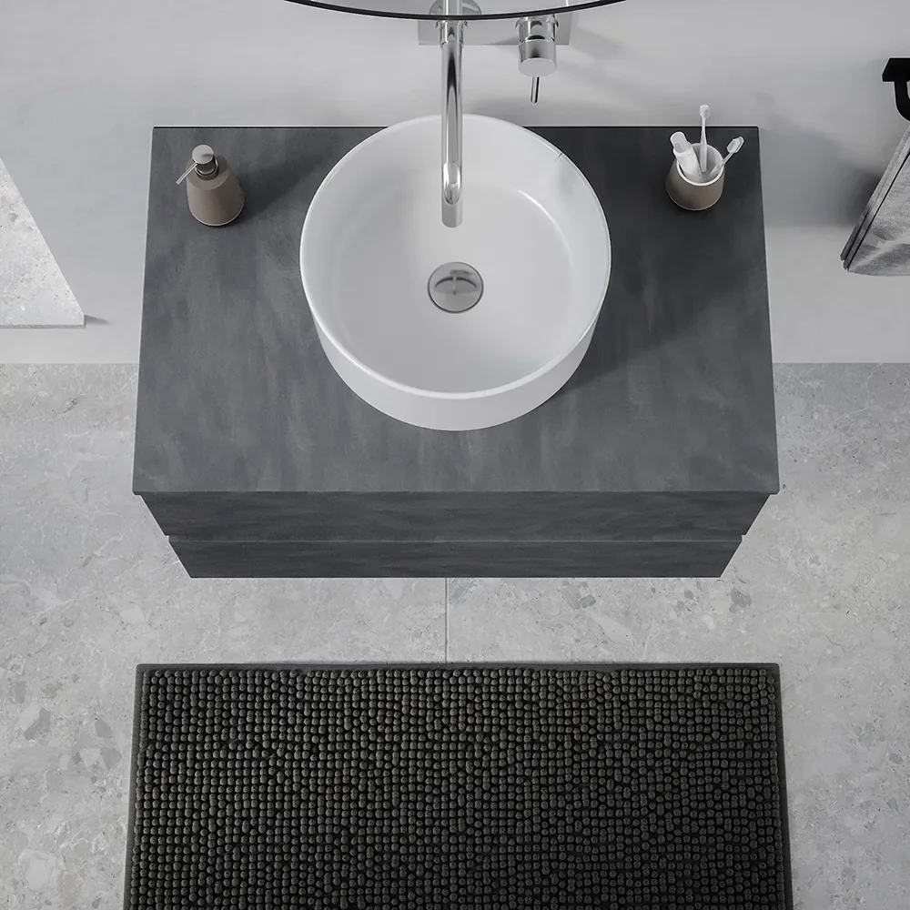 Mobile da bagno sospeso 100 cm effetto cemento scuro con top | Yili - Image 10
