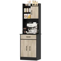Mobile Dispensa in Legno con Cassetto, 2 Ripiani Aperti e Armadietti, 60x40x180 cm, Nero e color Legno - Image 10