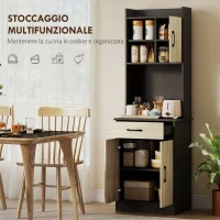 Mobile Dispensa in Legno con Cassetto, 2 Ripiani Aperti e Armadietti, 60x40x180 cm, Nero e color Legno - Image 4