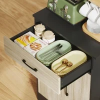 Mobile Dispensa in Legno con Cassetto, 2 Ripiani Aperti e Armadietti, 60x40x180 cm, Nero e color Legno - Image 9