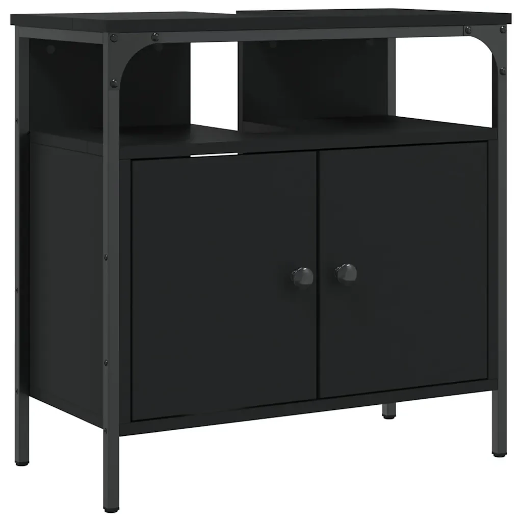 Mobile Lavabo Bagno Nero 60x30x60 cm in Legno Multistrato 842436 - Image 2