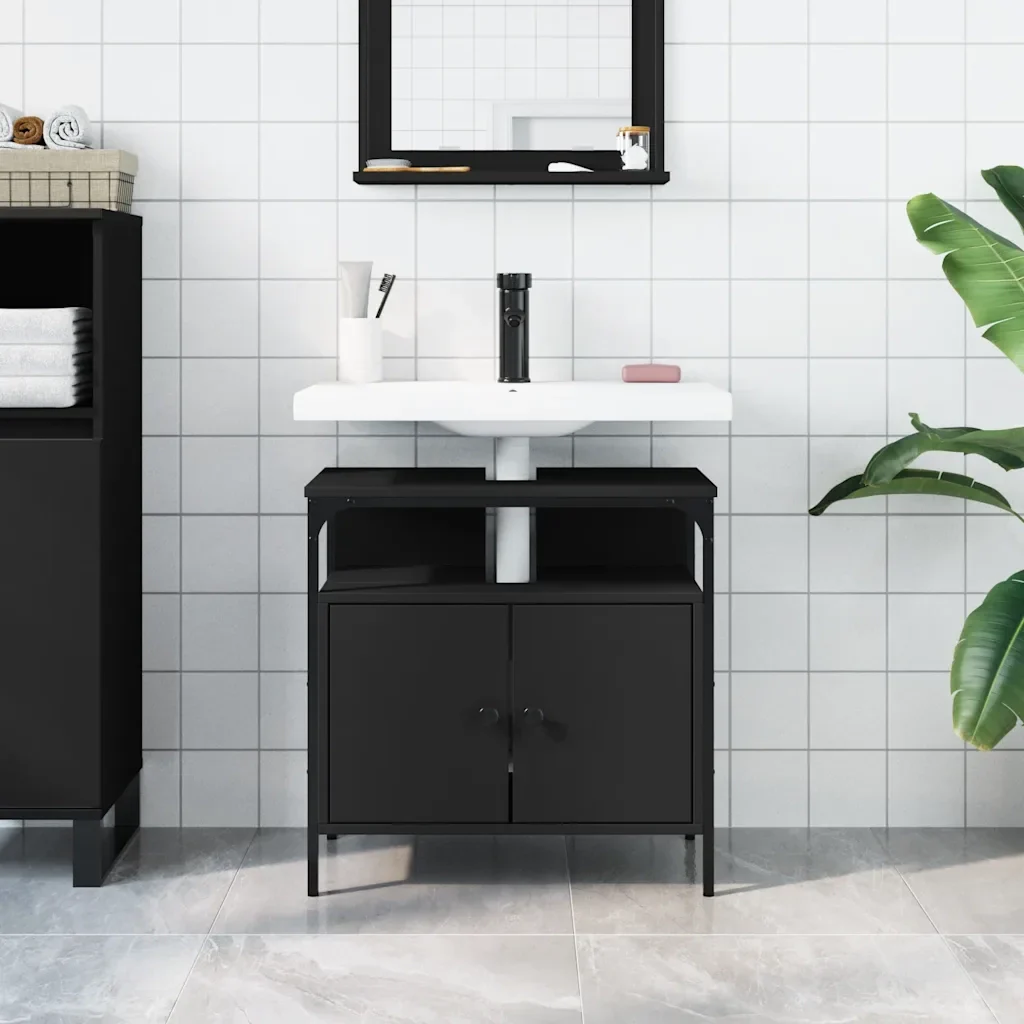Mobile Lavabo Bagno Nero 60x30x60 cm in Legno Multistrato 842436 - Image 3