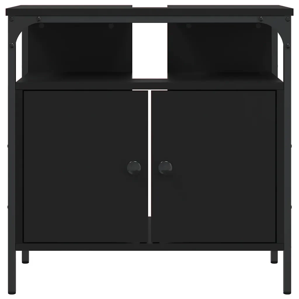 Mobile Lavabo Bagno Nero 60x30x60 cm in Legno Multistrato 842436 - Image 4