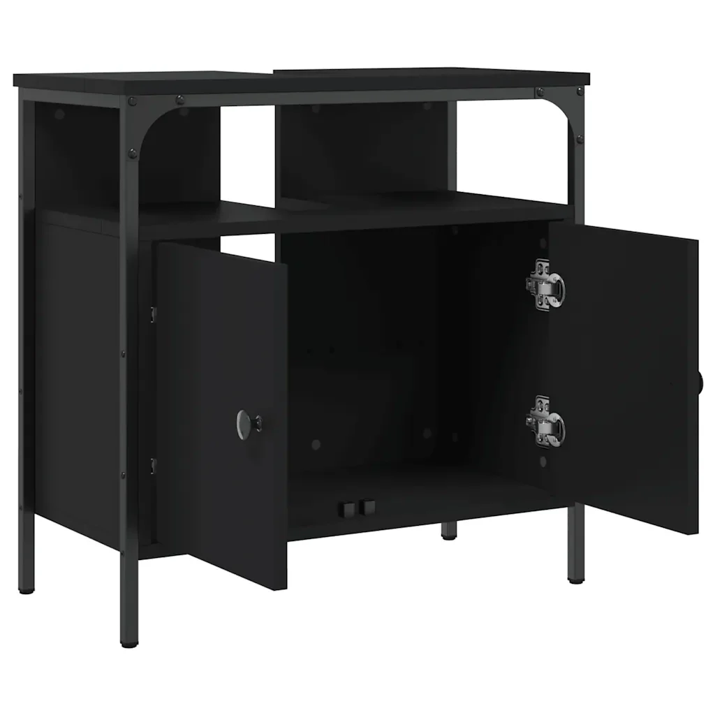 Mobile Lavabo Bagno Nero 60x30x60 cm in Legno Multistrato 842436 - Image 5