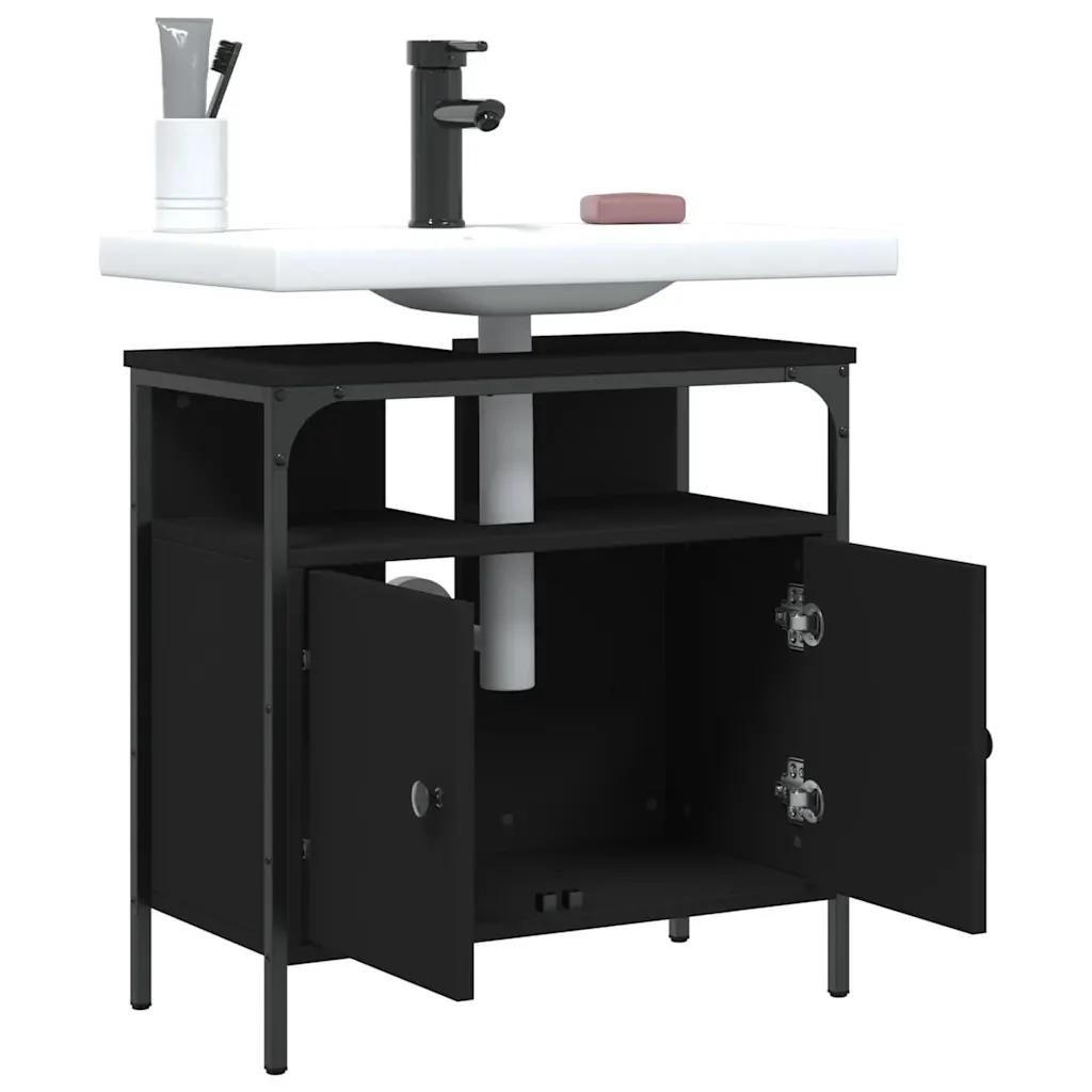Mobile Lavabo Bagno Nero 60x30x60 cm in Legno Multistrato 842436 - Image 9