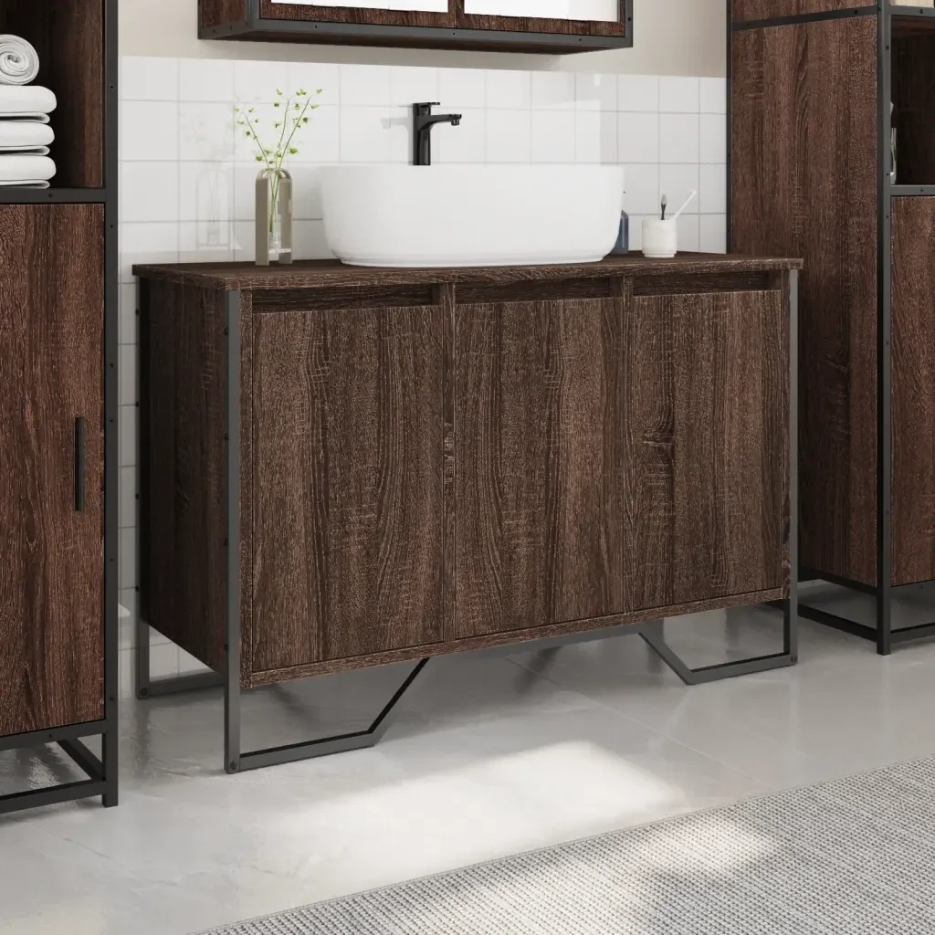 Mobile Lavabo Bagno Rovere Marrone 91x35x60cm in Truciolato 848663 - Image 3