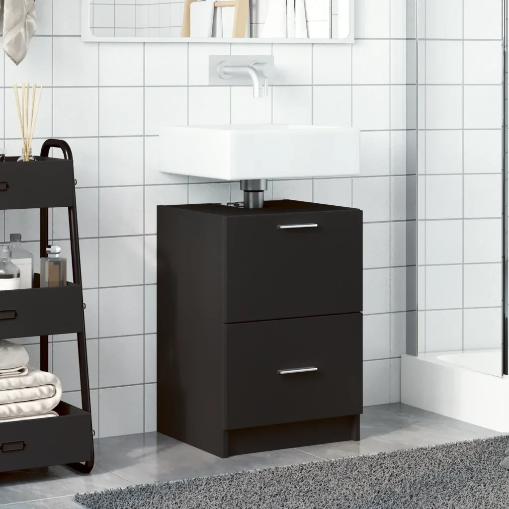 Mobile Lavabo Nero 80x33x60 cm in Legno Multistrato 848102 - Image 3