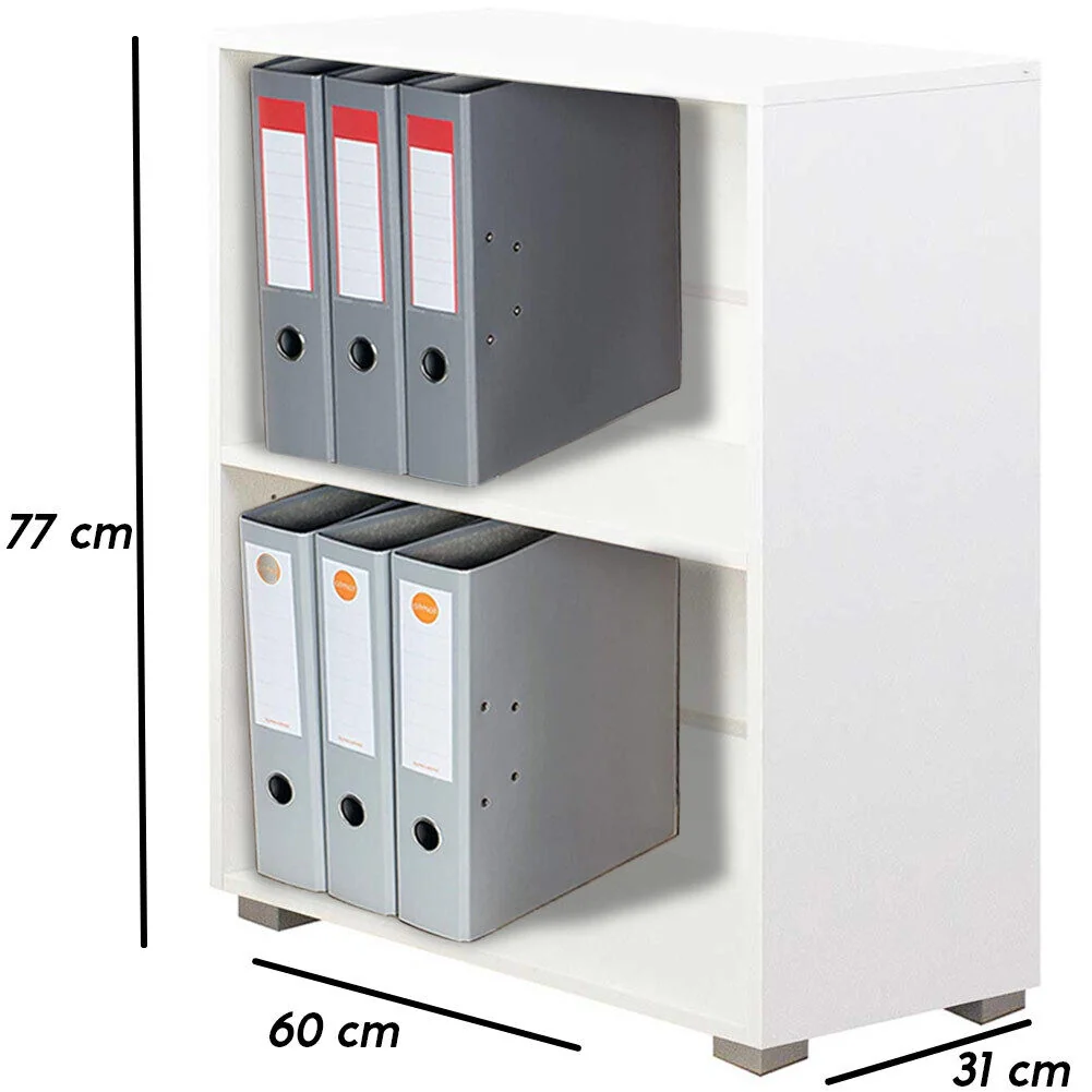 Mobile Mobiletto Libreria a Scaffali 2 Ripiani In Legno Bianco 77x60x31 cm - Image 5
