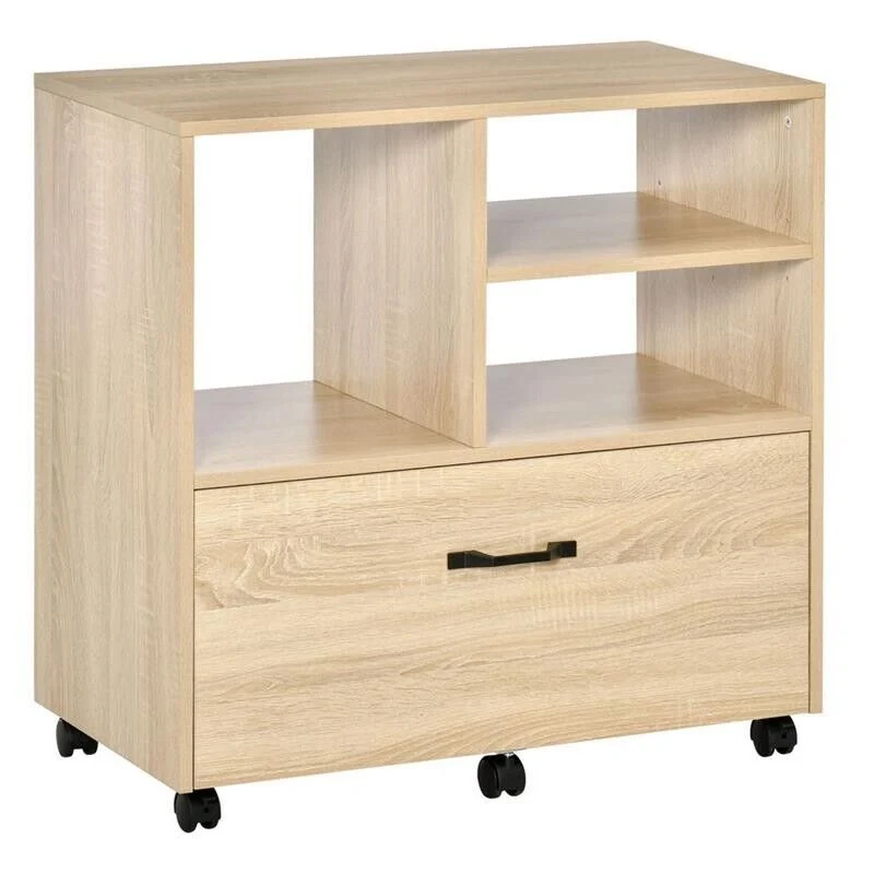 MOBILE MULTIUSO CON 5 RUOTE E RIPIANO REGOLABILE 77X40X73CM LEGNO NATURALE - Image 4