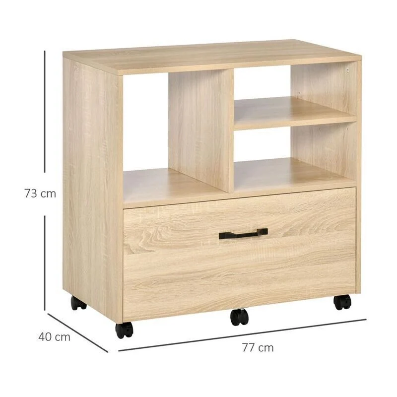 MOBILE MULTIUSO CON 5 RUOTE E RIPIANO REGOLABILE 77X40X73CM LEGNO NATURALE - Image 5