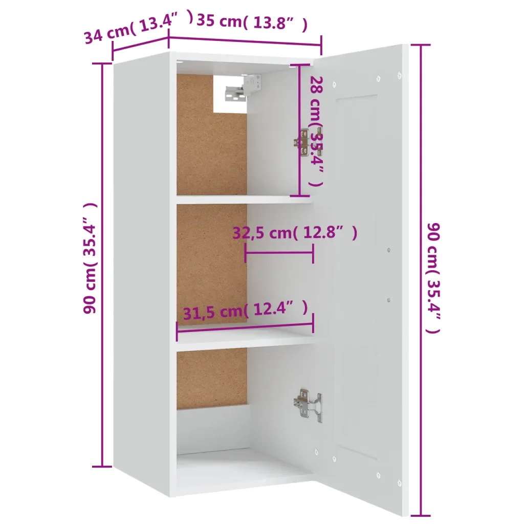Armadietto a Muro Bianco 35x34x90 cm in Legno Multistrato 812474 - Image 10