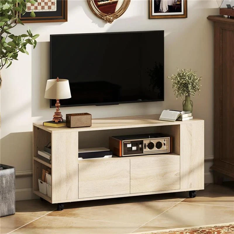 MOBILE PORTA TV DA 42" CON RUOTE GIREVOLI E FRENO, RIPIANI REGOLABILI E CASSETTI, 102X34.5X48.5 CM, LEGNO - Image 6