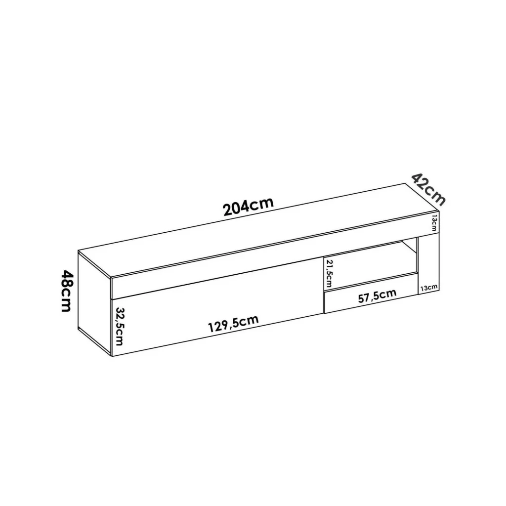 Mobile porta TV Animeli, Credenza bassa da soggiorno, Madia da salotto per televisione, 204x42h48 cm, Rovere e Bianco - Image 3