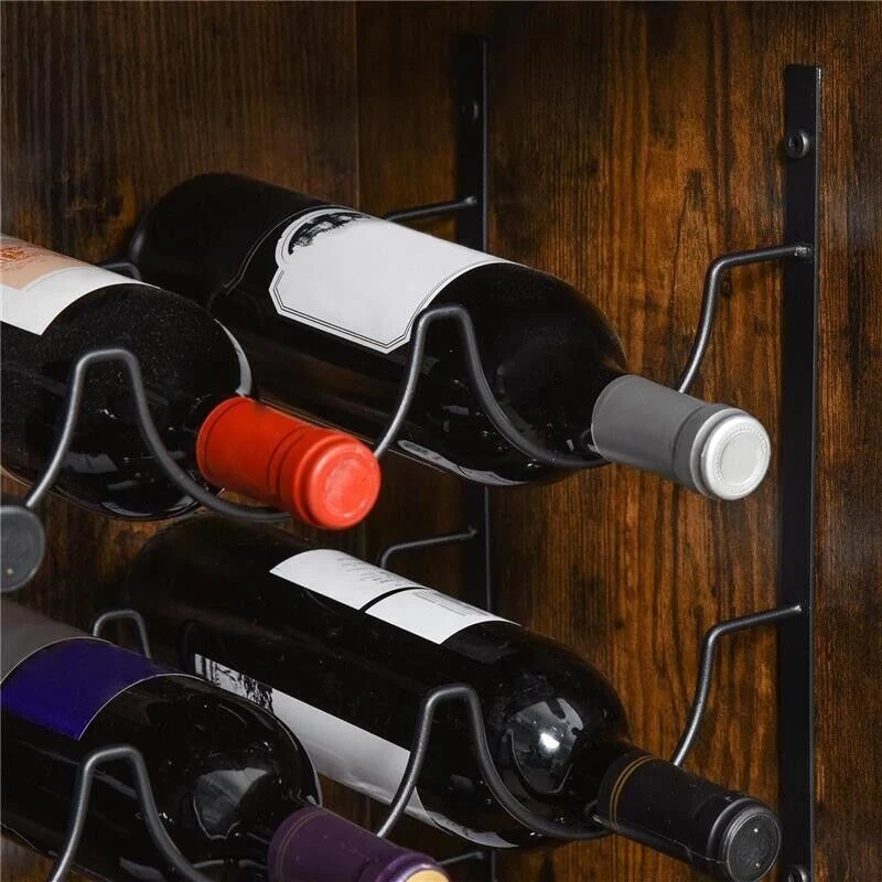 MOBILE PORTABOTTIGLIE STILE INDUSTRIALE CON CANTINETTA VINI PER 9 BOTTIGLIE E PORTACALICI, MARRONE - Image 4