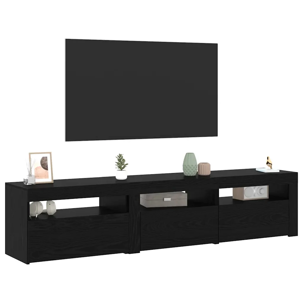 Mobile TV 2 pcs Rovere Nero 180 x 35 x 40 cm Legno multistrato 3332505 - Image 3