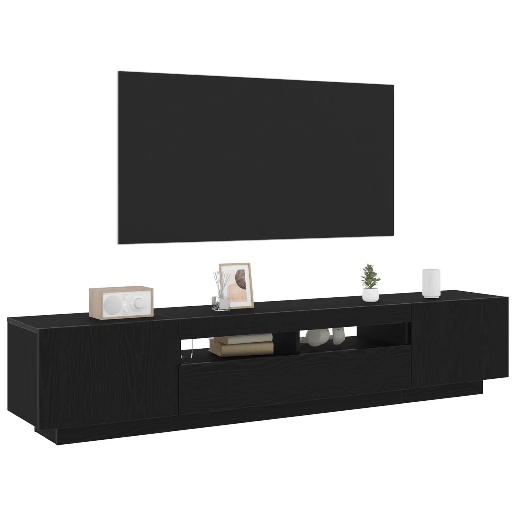 Mobile TV  con luci LED, nero Rovere, 200x35x40 cm, in legno ingegnerizzato - Image 3