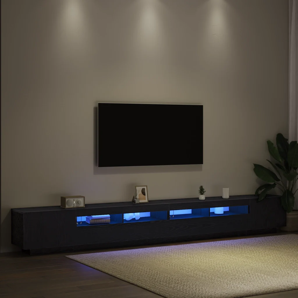Mobile TV con Luci LED Nero Rovere 300x35x40 cm in Legno Ingegnerizzato - Image 4