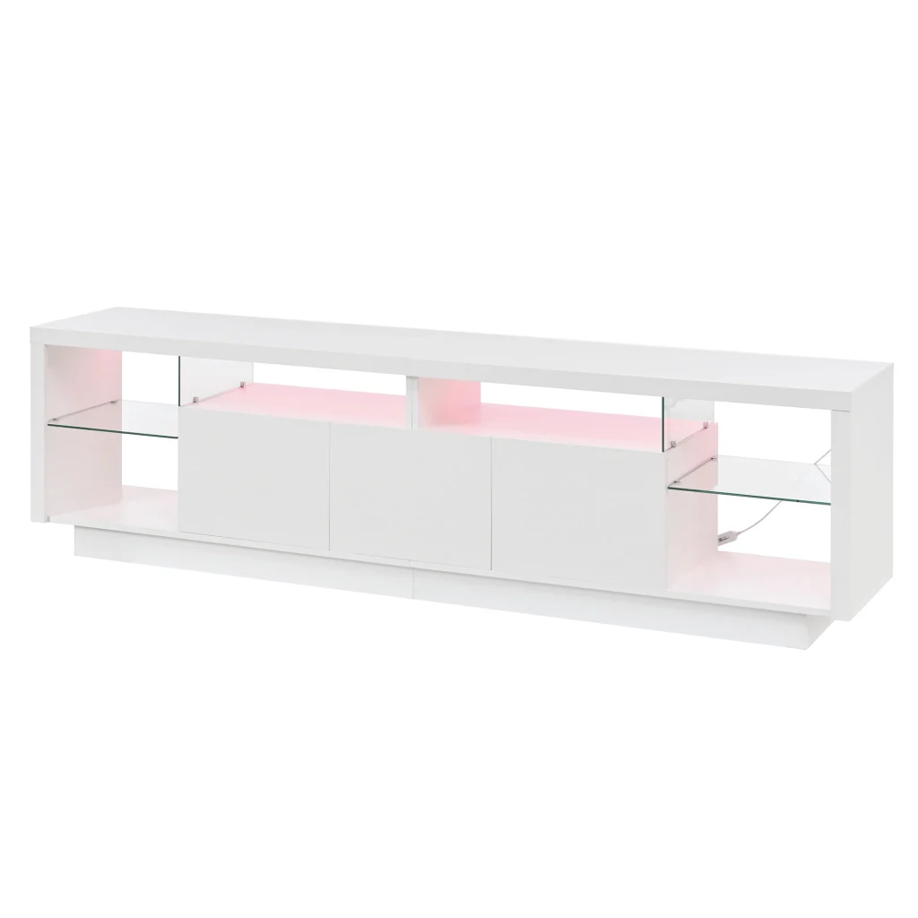 Mobile TV lucido, in truciolato, con ripiani in vetro, illuminazione a LED, bianco - Image 9