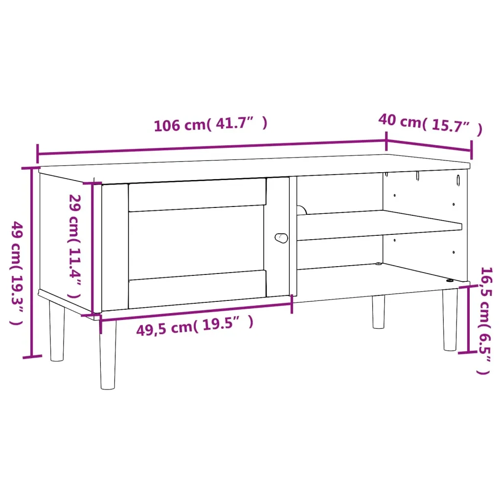 Mobile TV SENJA Aspetto Rattan Nero 106x40x49 cm Massello Pino 358042 - Image 10