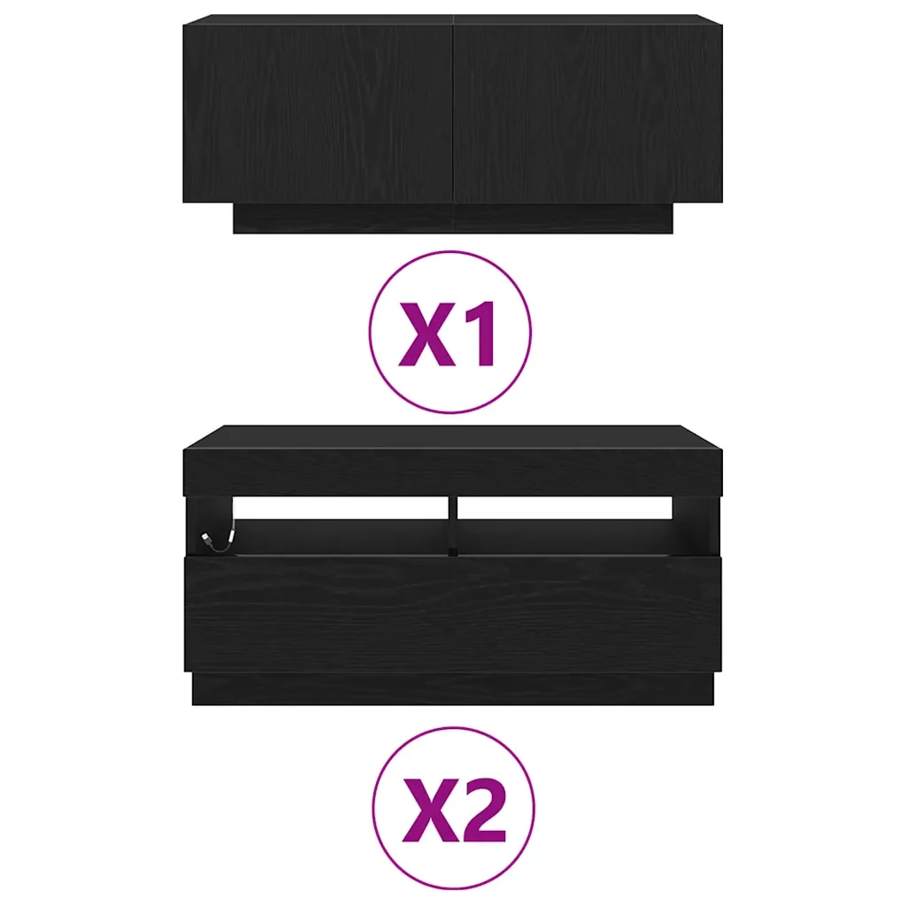 Set mobile TV 3 pcs Nero 260 x 35 x 40 cm Legno multistrato 3333064 - Image 10