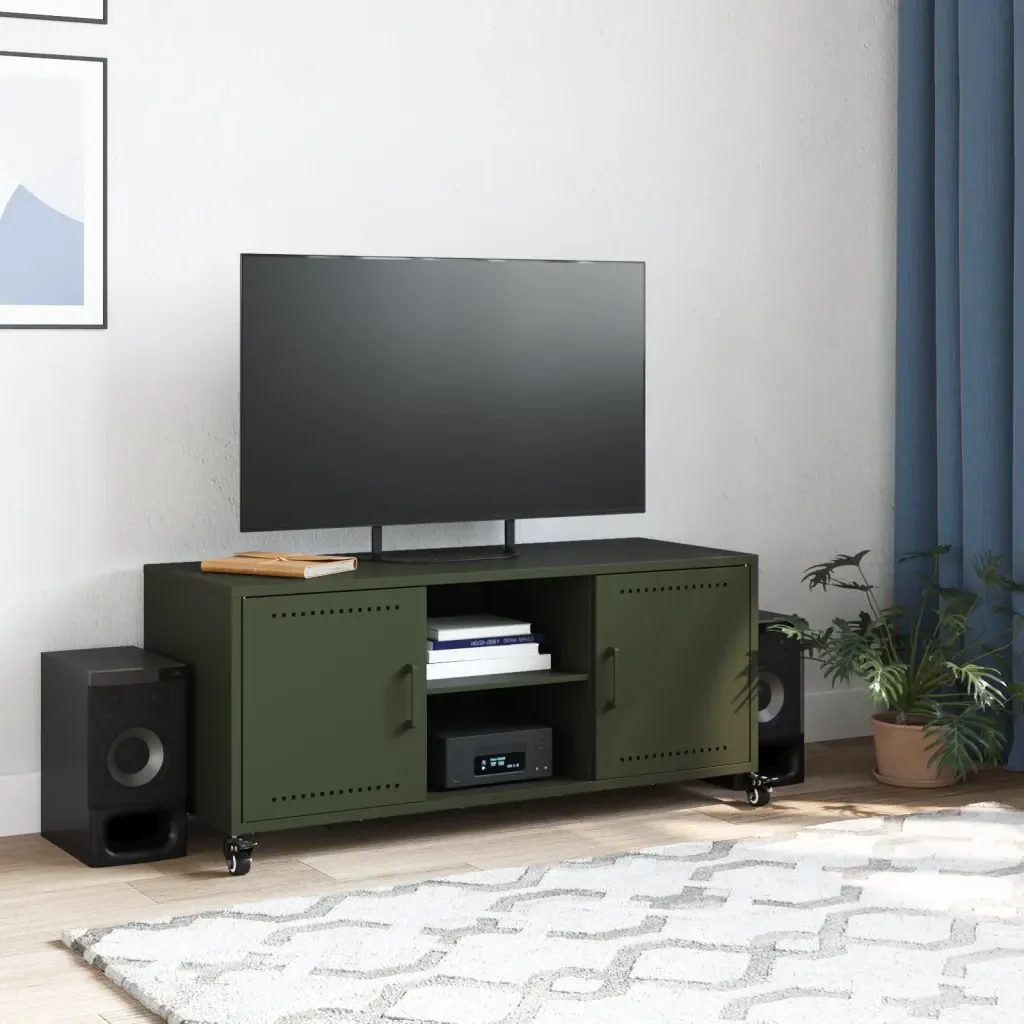 Mobile TV Verde Oliva 100,5x39x43,5 cm in Acciaio - Image 3