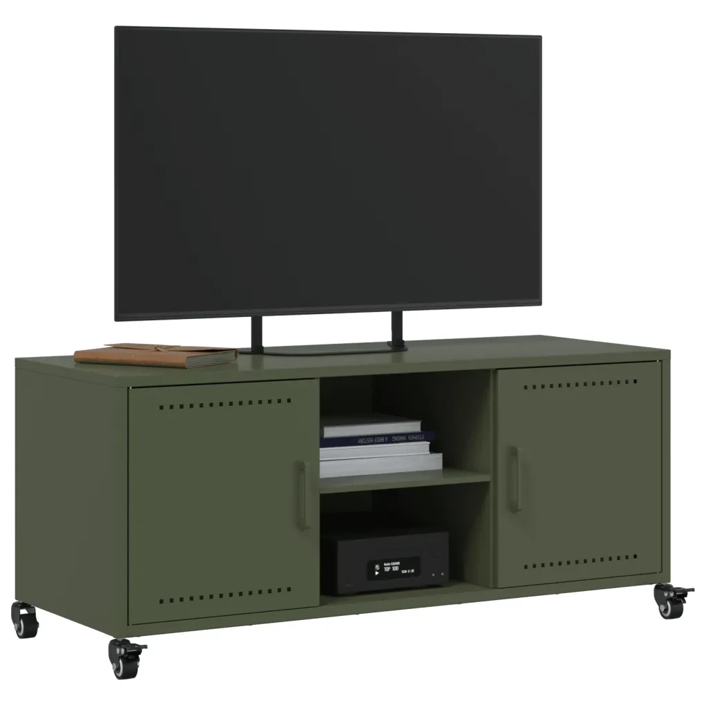 Mobile TV Verde Oliva 100,5x39x43,5 cm in Acciaio - Image 4