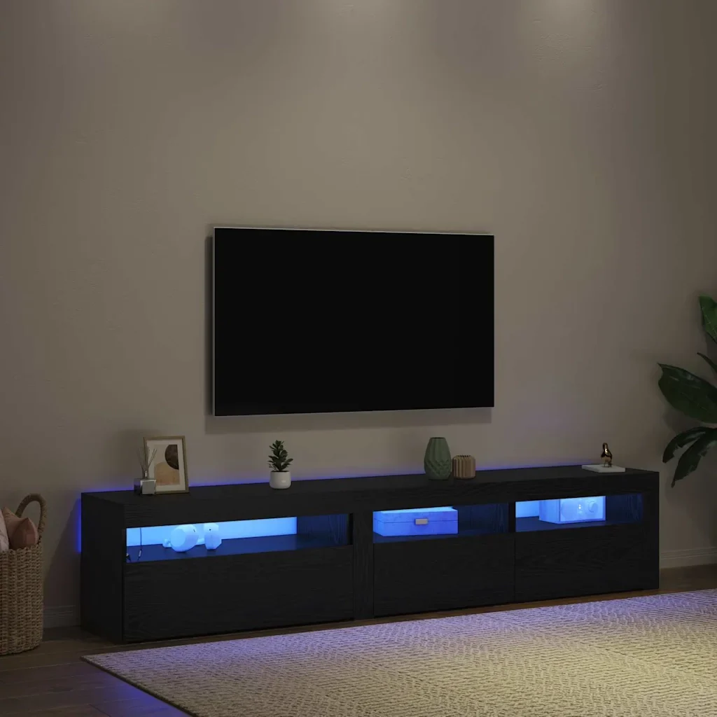 Mobile TV 2 pcs Rovere Nero 195 x 35 x 40 cm Legno multistrato 3332494 - Image 5