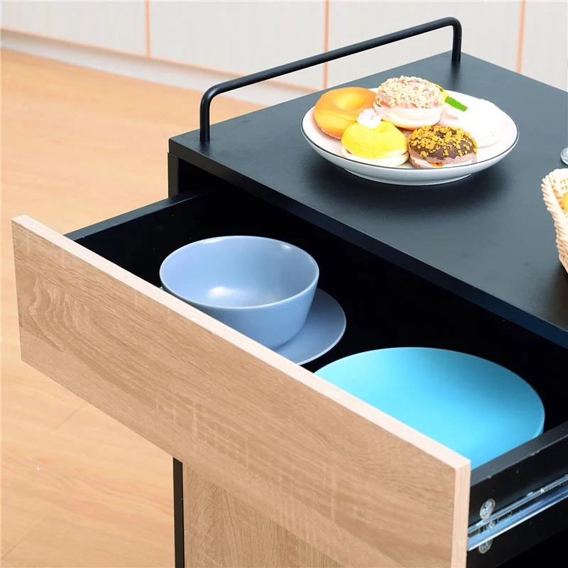 MOBILETTO DA CUCINA CON CASSETTI E RUOTE 76.5X40X82 CM IN LEGNO ROVERE E NERO - Image 5