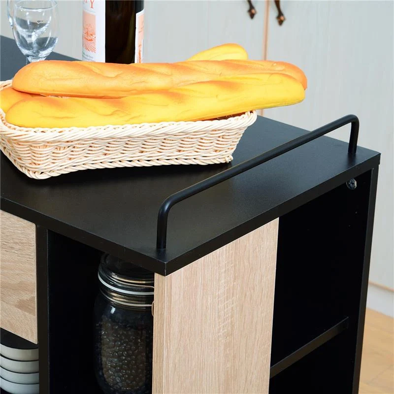 MOBILETTO DA CUCINA CON CASSETTI E RUOTE 76.5X40X82 CM IN LEGNO ROVERE E NERO - Image 8