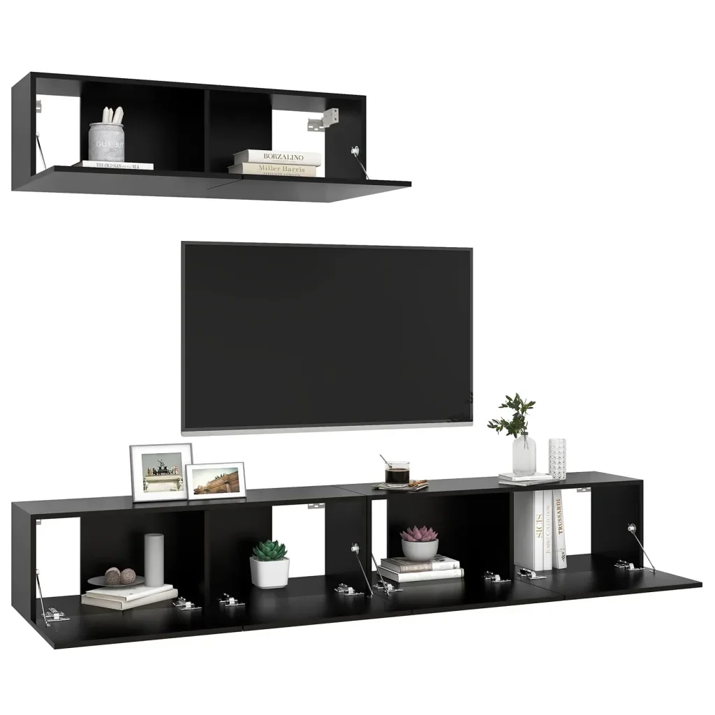 Mobili Porta TV 3 pz Neri in Legno Multistrato 3078808 - Image 5