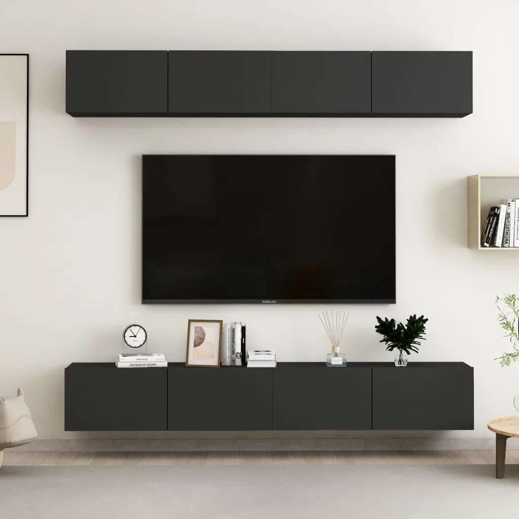 Mobili Porta TV 4 pz Neri 100x30x30 cm in Legno Multistrato 3078746