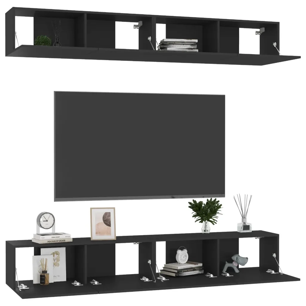 Mobili Porta TV 4 pz Neri 100x30x30 cm in Legno Multistrato 3078746 - Image 3