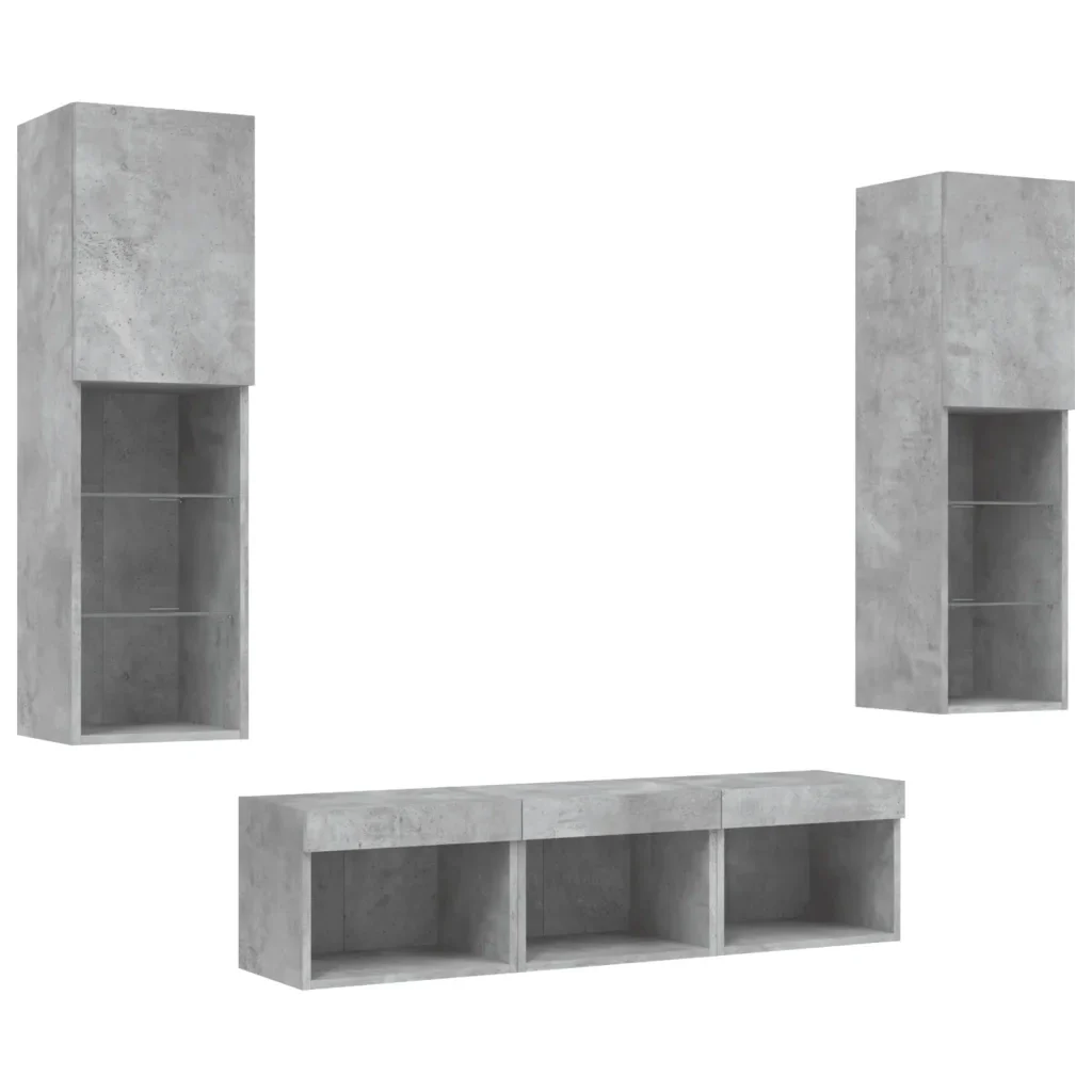 Mobili TV a Muro con LED 5pz Grigio Cemento Legno Multistrato 3216607 - Image 5