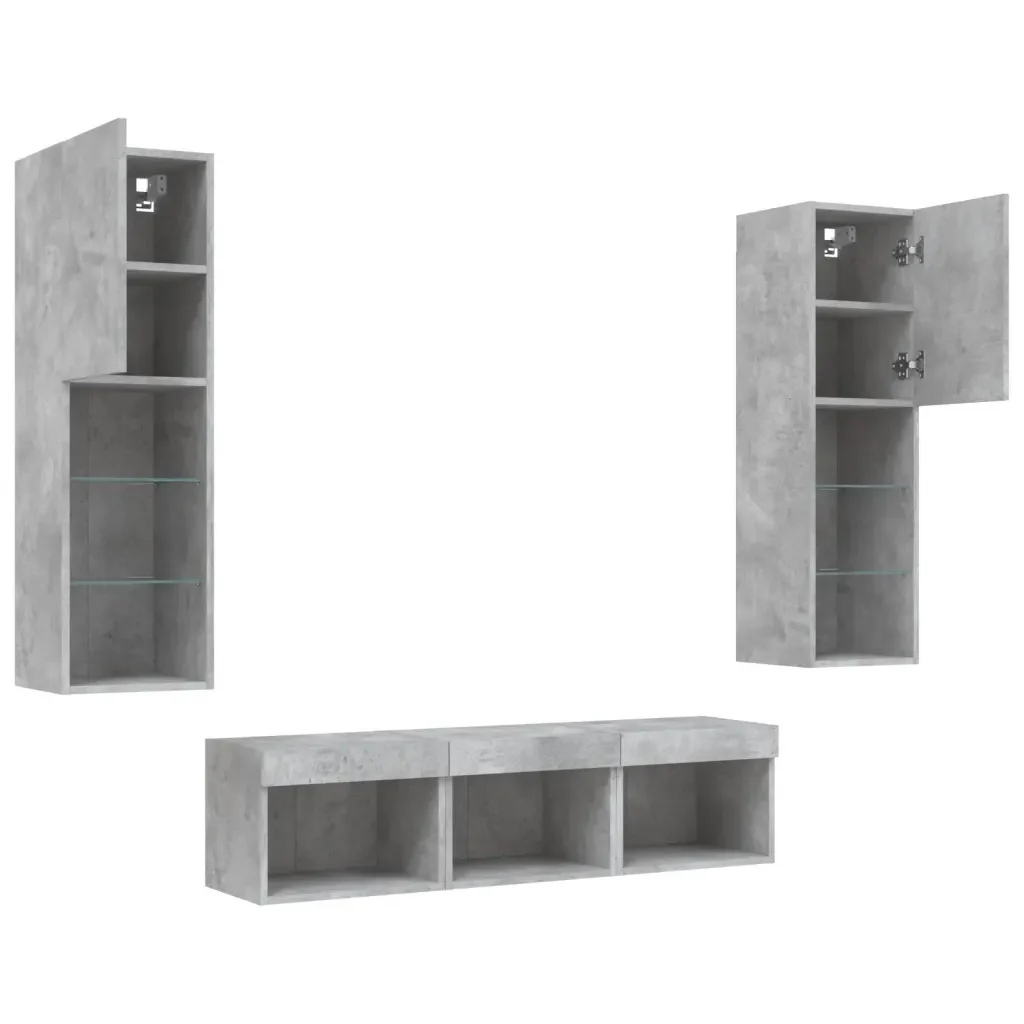 Mobili TV a Muro con LED 5pz Grigio Cemento Legno Multistrato 3216607 - Image 6