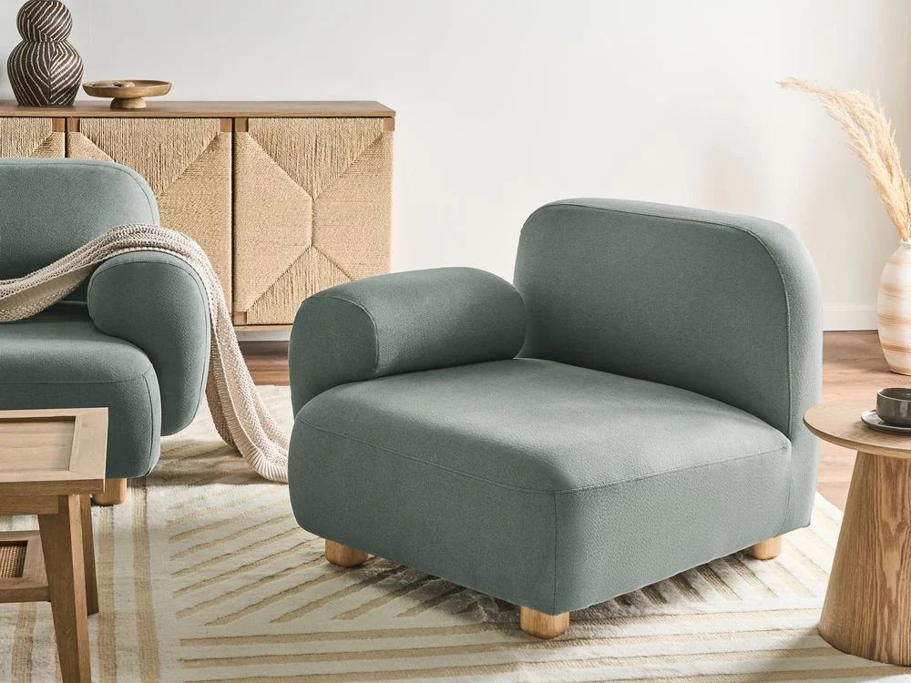 Modulo divano angolare lato destro a 1 posto con tessuto idrorepellente gambe in legno verde chiaro stile moderno a un posto - Image 4
