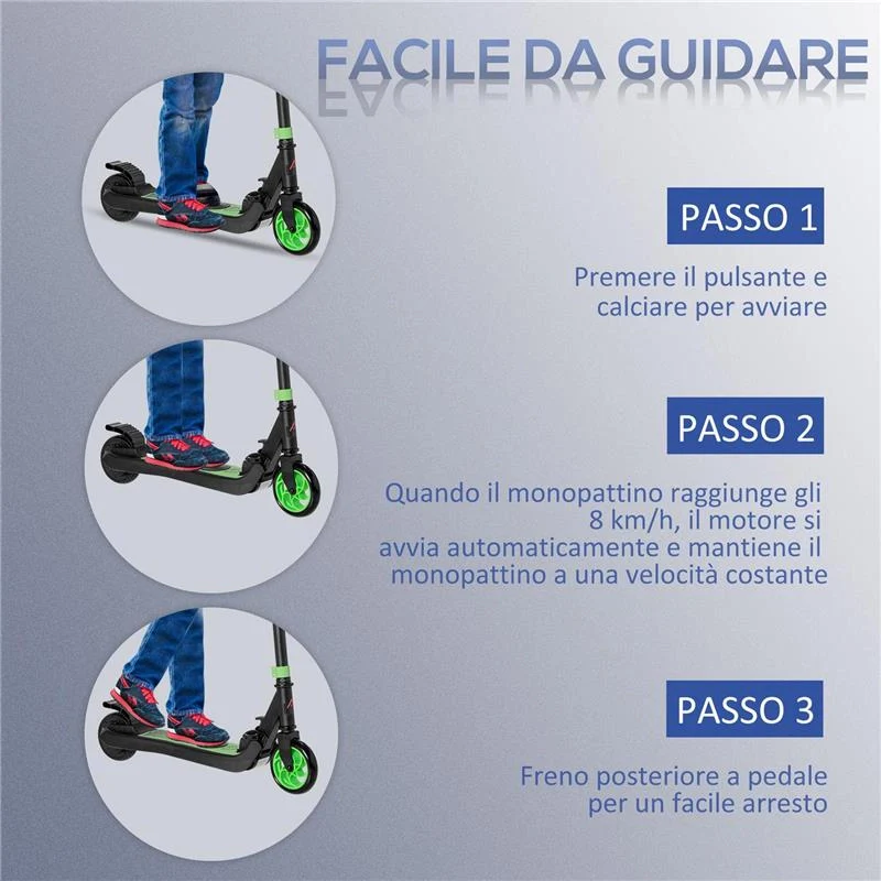 MONOPATTINO ELETTRICO PIEGHEVOLE PER BAMBINI 6+ ANNI AD ALTEZZA REGOLABILE, 71X36.5X75-80 CM, NERO E VERDE - Image 10