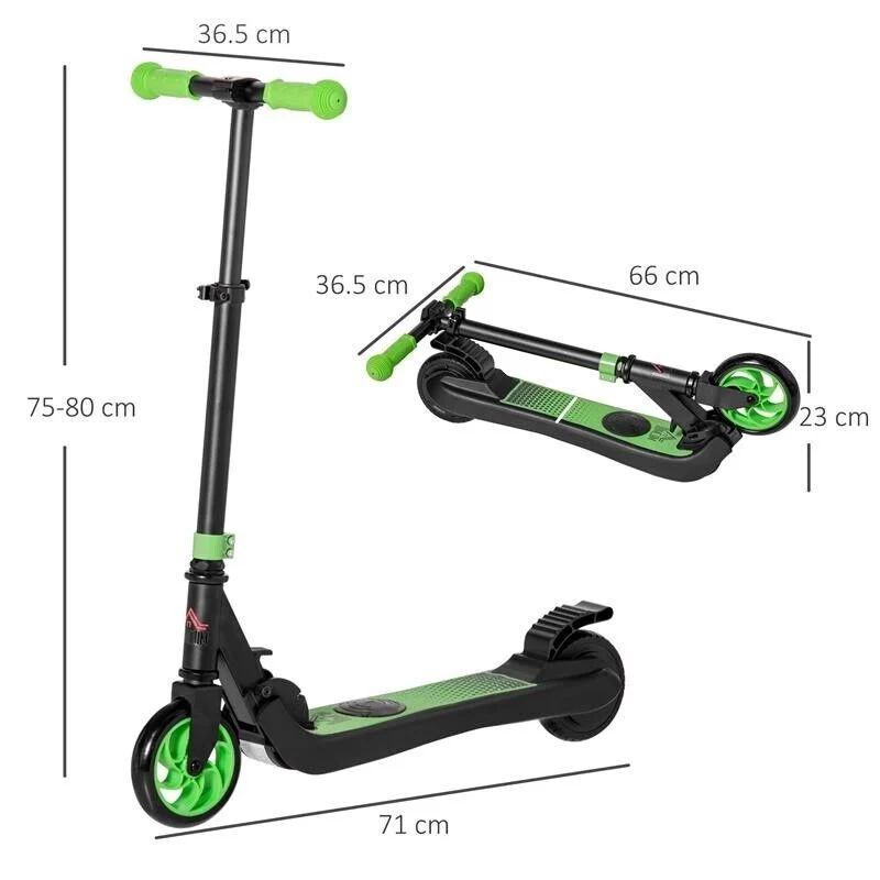 MONOPATTINO ELETTRICO PIEGHEVOLE PER BAMBINI 6+ ANNI AD ALTEZZA REGOLABILE, 71X36.5X75-80 CM, NERO E VERDE - Image 2