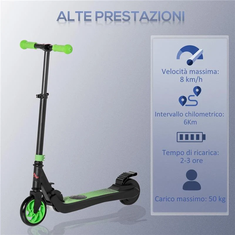 MONOPATTINO ELETTRICO PIEGHEVOLE PER BAMBINI 6+ ANNI AD ALTEZZA REGOLABILE, 71X36.5X75-80 CM, NERO E VERDE - Image 9