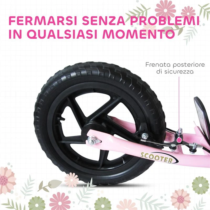 MONOPATTINO PER BAMBINI 5-12 ANNI CON FRENO POSTERIORE E MANUBRIO REGOLABILE, 120X52X80-88 CM, ROSA - Image 2