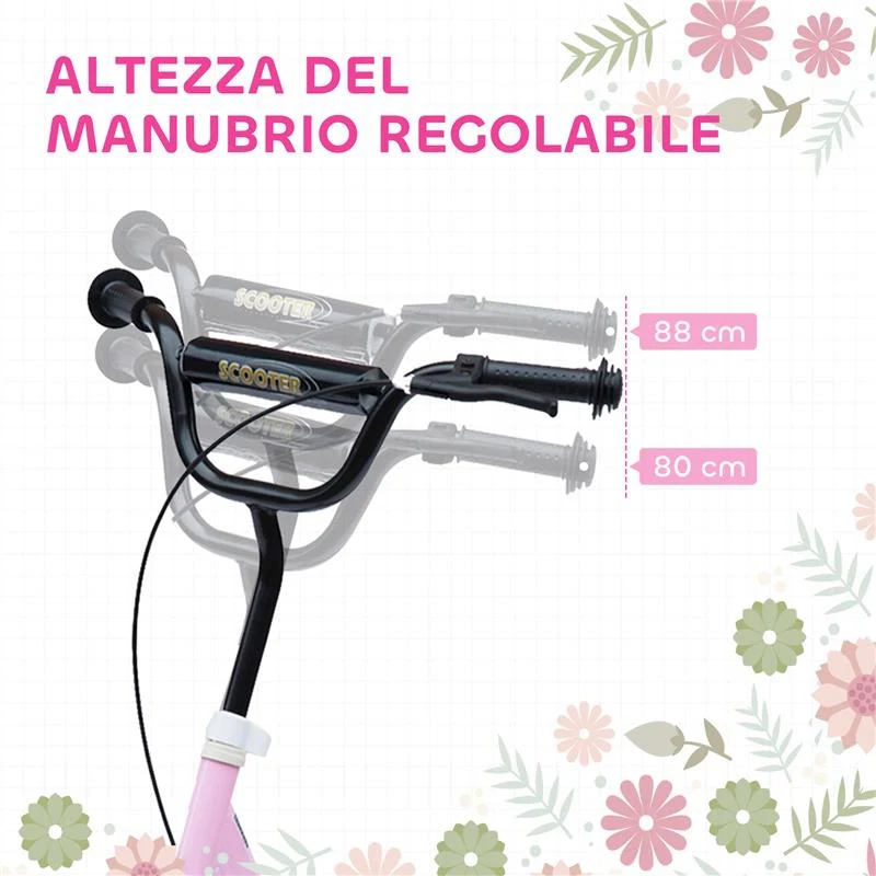 MONOPATTINO PER BAMBINI 5-12 ANNI CON FRENO POSTERIORE E MANUBRIO REGOLABILE, 120X52X80-88 CM, ROSA - Image 3